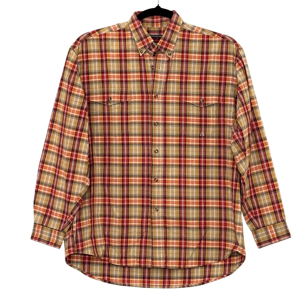 Roper Mens Shirt L Red Tan Plaid Long Sleeve Country Western Cowboy Workwear